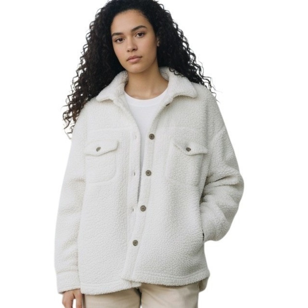 32 Degrees Heat Womens Sherpa Fleece Shacket Ivory Button Up Jacket M/L - Picture 10 of 10